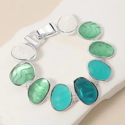 Fashnzfab Textured Green Shade Multi Colored Sea Glass Dome Magnetic Bracelet In Green