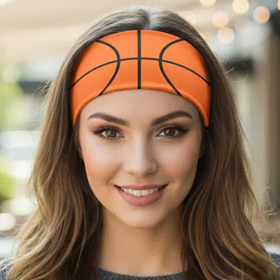Fashnzfab Basketball Game Day Sporty Print Stretch Headband In Orange