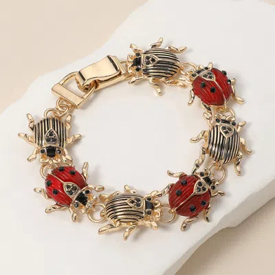 Fashnzfab Enamel Lady Bug Link Magnetic Bracelet In Gold
