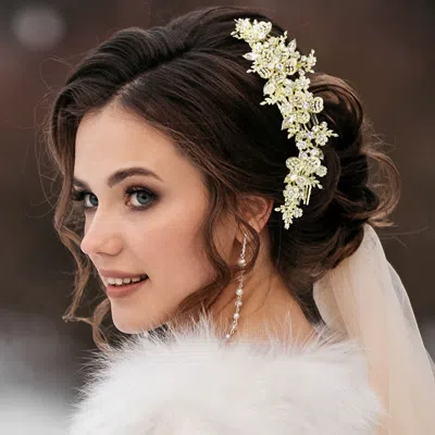 Fashnzfab Stone Embellished Flower Leaf Cluster Vine Wrap Headpiece In Metallic