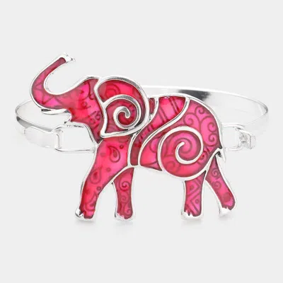 Fashnzfab Boho Pattern Detail Metal Elephant Hook Bracelet In Pink