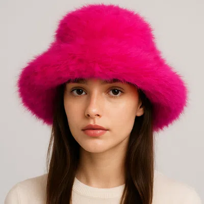 Fashnzfab Cozy Fluffy Fur Winter Bucket Hat In Pink