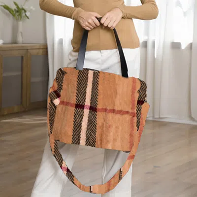 Fashnzfab Fluffy Faux Fur Plaid Pattern Shoulder Bag / Tote Bag In Multi