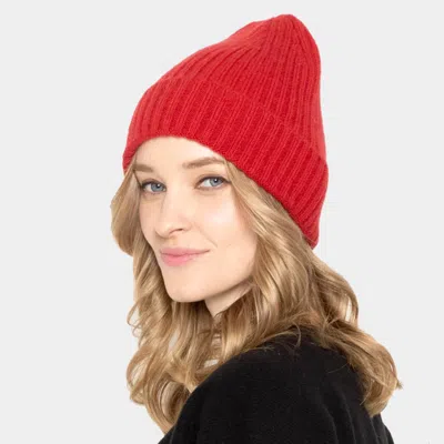 Fashnzfab Solid Ribbed Cuff Beanie Hat In Red