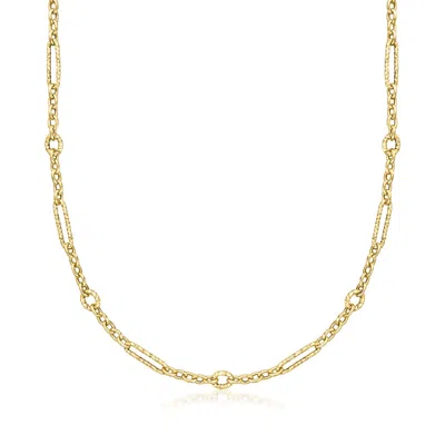 Ross-simons Italian 14kt Yellow Gold Alternating Cable And Paper Clip Link Necklace In Gold
