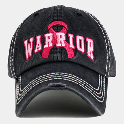 Fashnzfab Pink Ribbon Warrior Embroidered Accented Vintage Baseball Cap In Black
