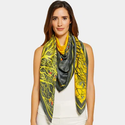 Truedames Elegant Silk Botanical Large Square Scarf In Multi