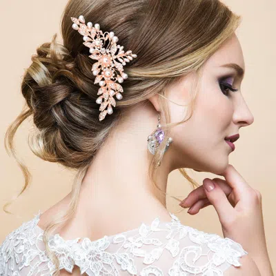 Fashnzfab Pearl Stone Embellished Flower Leaf Cluster Hair Comb In Pink