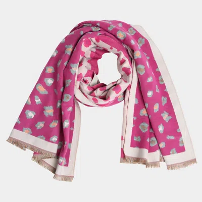 Truedames Leopard Pattern Fringe Oblong Scarf In Pink