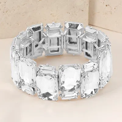 Fashnzfab Rectangle Glass Stone Cluster Stretch Evening Bracelet In Metallic