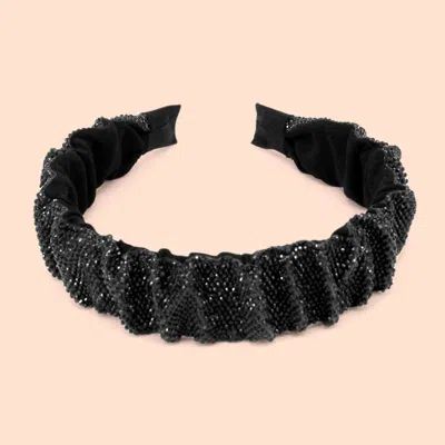 Fashnzfab Pleated Rhinestone Headband In Black