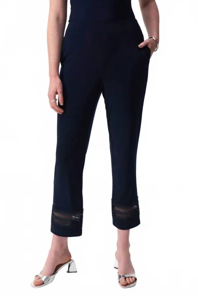 Joseph Ribkoff Lace Trim Cropped Pants In Midnight Blue In Burgundy