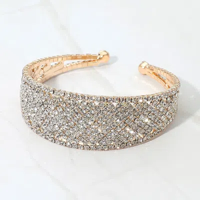 Fashnzfab Wide Rhinestone Paved Evening Cuff Bracelet In Gold