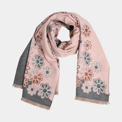 Truedames Floral Pattern Fringe Oblong Scarf In Pink