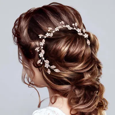 Fashnzfab Stone Embellished Flower Leaf Cluster Vine Bun Wrap Headpiece In Gold