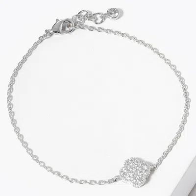 Fashnzfab White Gold Dipped Cz Quatrefoil Charm Bracelet In White