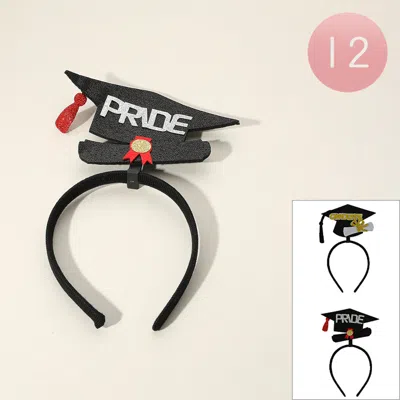 Fashnzfab 12pcs - Glittered Graduate Pride Message Pointed Graduation Hat Headbands In Black