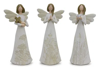 Melrose International Set Of 3 Beige Floral Etched Angel Figurine In Neutral