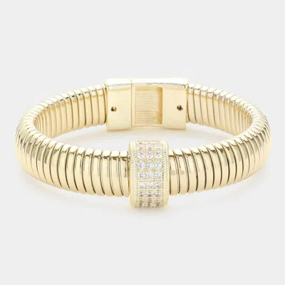 Fashnzfab Cz Stone Paved Pointed Coil Bangle Bracelet In Gold