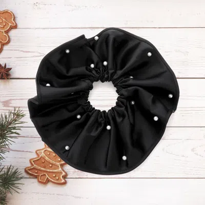 Fashnzfab Pearl Embellished Scrunchie Hairband In Black