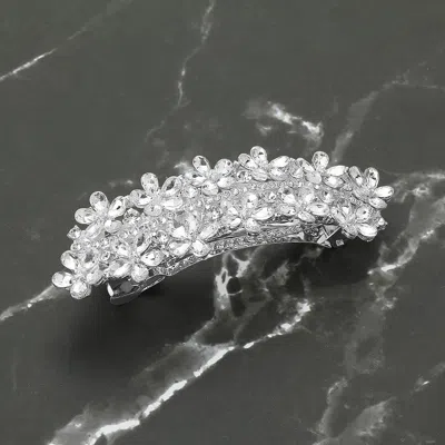 Fashnzfab Floral Stone Embellished Barrette In Silver