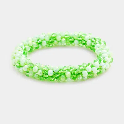 Fashnzfab Two Tone Faceted Glass Beaded Stretch Bracelet In Green