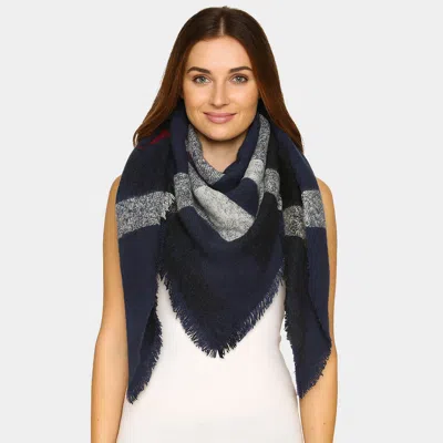 Truedames Cozy Plaid Winter Blanket Scarf In Blue