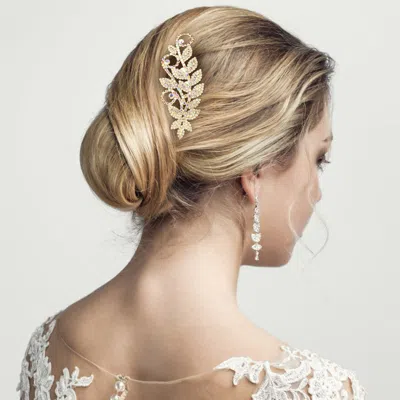 Fashnzfab Rhinestone Paved Leaf Cluster Hair Comb In Gold