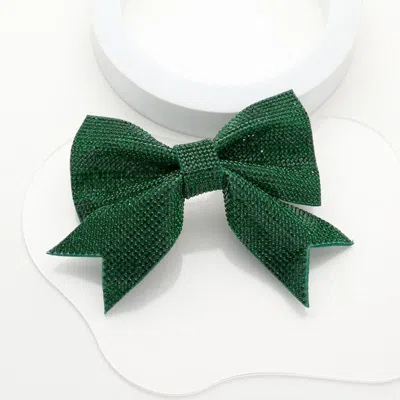 Fashnzfab Sparkly Bling Stone Bow Hair Barrette In Green