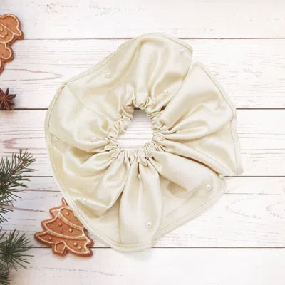 Fashnzfab Pearl Embellished Scrunchie Hairband In Neutral