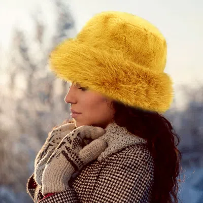 Fashnzfab Faux Fur Russian Style Plush Bucket Hat In Yellow
