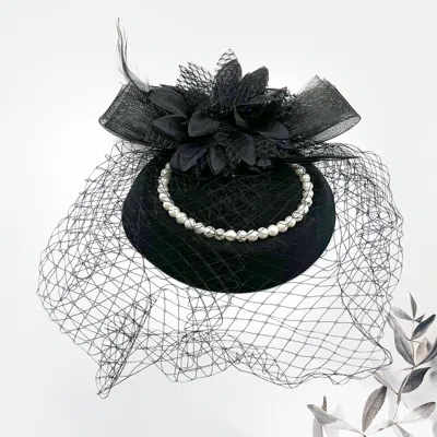 Fashnzfab Flower Bead Feather Netting Pearl Accented Fascinator / Headband In Multi