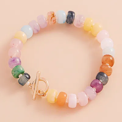 Fashnzfab Ombre Flat Round Shaped Beads Stretch Bracelet In Multi