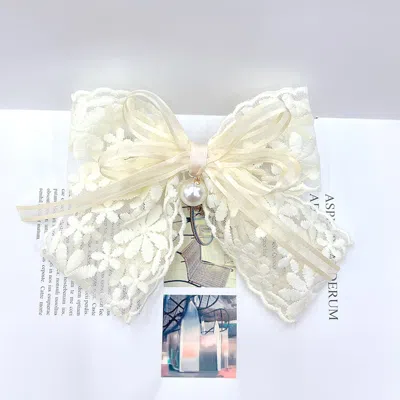 Fashnzfab Pearl Pointed Flower Lace Embroidered Barrette In Neutral