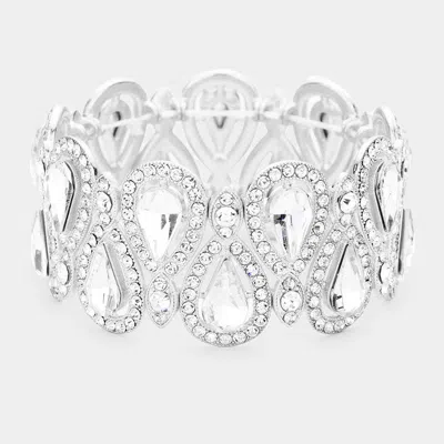 Fashnzfab Crystal Glass Teardrop Evening Stretch Bracelet In Metallic