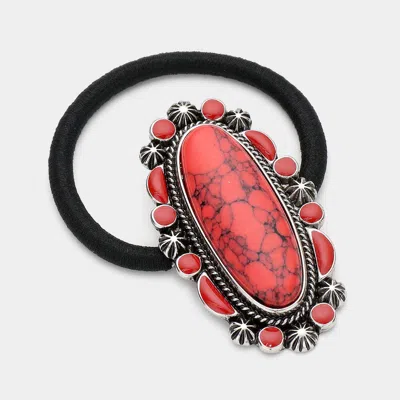 Fashnzfab Oval Natural Stone Stretch Hairband In Black
