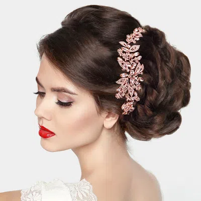 Fashnzfab Crystal Leaf Cluster Bun Wrap Headpiece In Pink