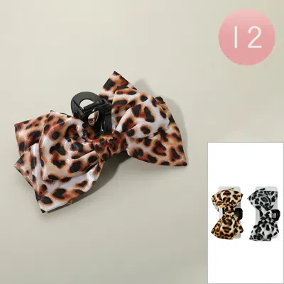 Fashnzfab 12pcs - Leopard Pattern Printed Bow Hair Claw Clips In Brown