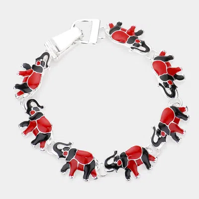 Fashnzfab Enamel Metal Elephant Link Magnetic Bracelet In Red