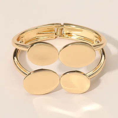 Fashnzfab Sleek Geometric Modern Oval Metal Hinged Bangle Bracelet In Gold