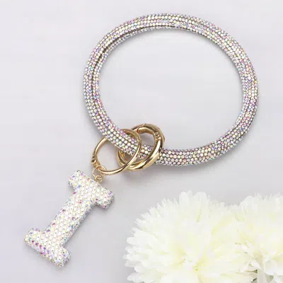 Fashnzfab -i- Bling Studded Initial Monogram Charm Bracelet Keychain In Gold