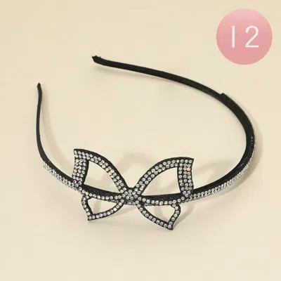 Fashnzfab 12pcs - Bling Studded Open Butterfly Accent Headbands In Black