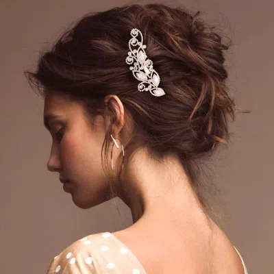 Fashnzfab Marquise Cz Stone Accented Leaf Vine Hair Comb In White