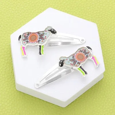 Fashnzfab 2pcs - Flower Butterfly Patterned Sheep Snap Hair Clips In Multi