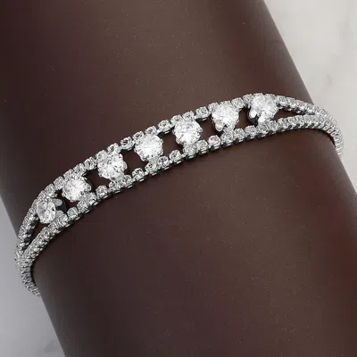 Fashnzfab Round Cz Stone Paved Evening Bracelet In Metallic