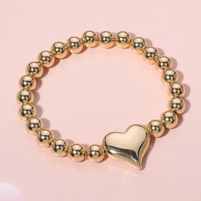 Fashnzfab Metal Heart Pointed Ball Stretch Bracelet In Gold