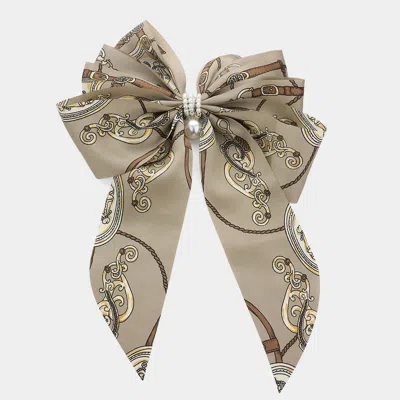 Fashnzfab Oversized Pearl Dangle Pointed Chain Pattern Bow Barrette In Neutral