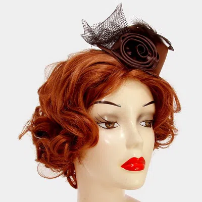 Fashnzfab Petite Flower Mesh Bow Hat Fascinator In Brown