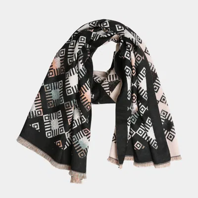Truedames Geometric Pattern Fringe Oblong Scarf In Black
