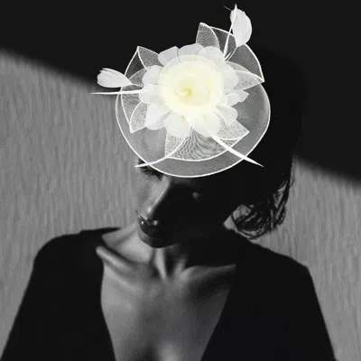 Fashnzfab Flower Feather Mesh Bow Fascinator / Headband In White